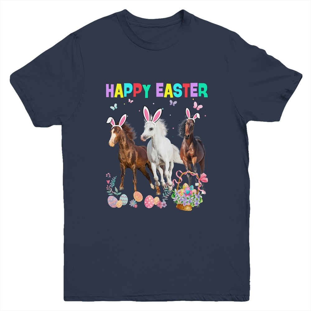 Happy Easter Horse Lover Three Horse Wearing Bunny Ear Youth Shirt | teecentury