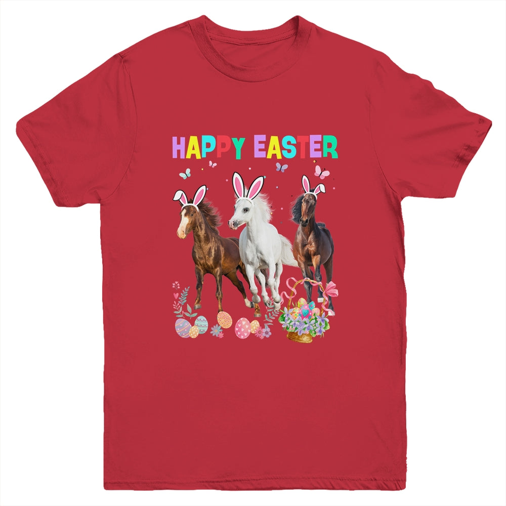 Happy Easter Horse Lover Three Horse Wearing Bunny Ear Youth Shirt | teecentury