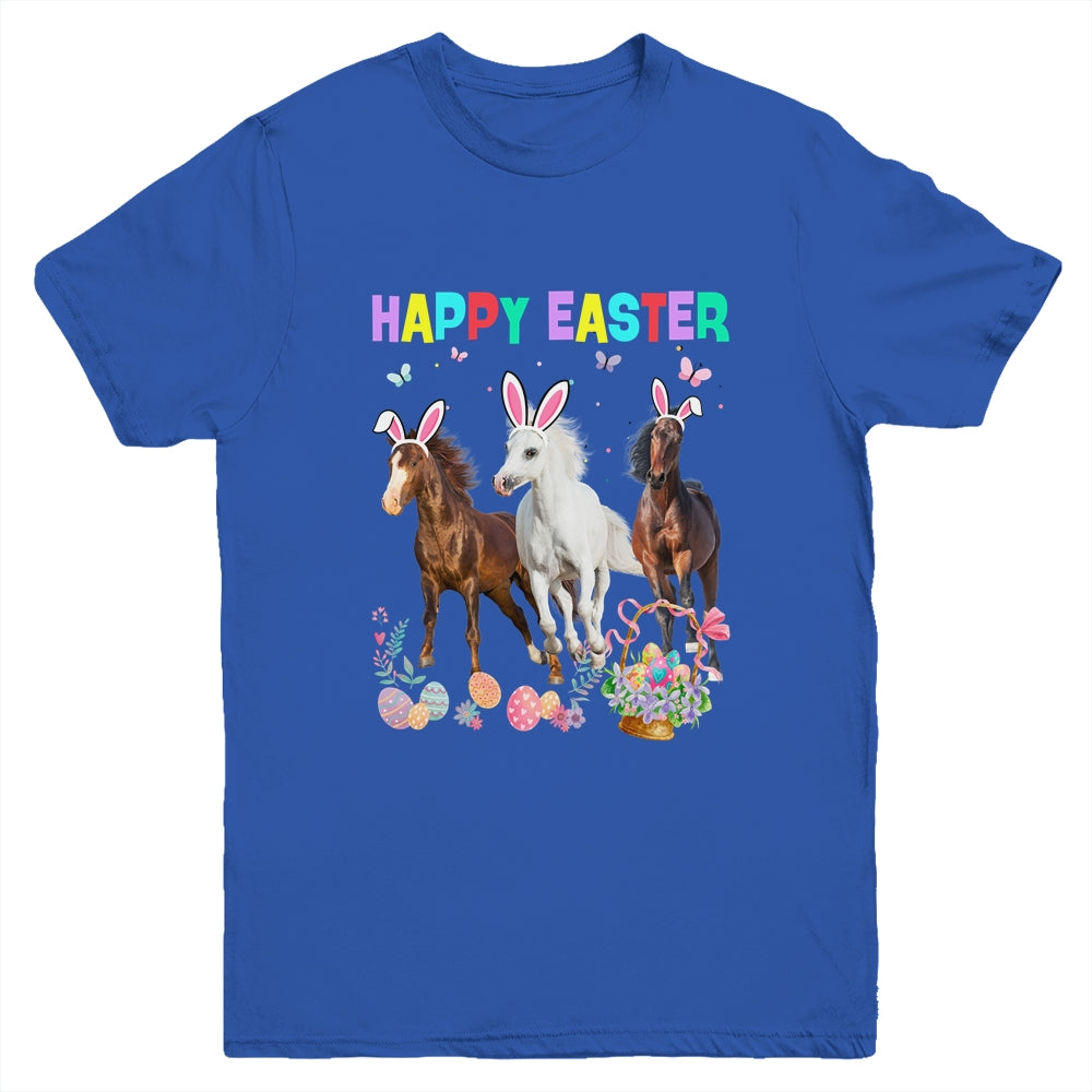 Happy Easter Horse Lover Three Horse Wearing Bunny Ear Youth Shirt | teecentury