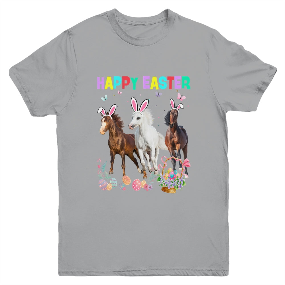 Happy Easter Horse Lover Three Horse Wearing Bunny Ear Youth Shirt | teecentury