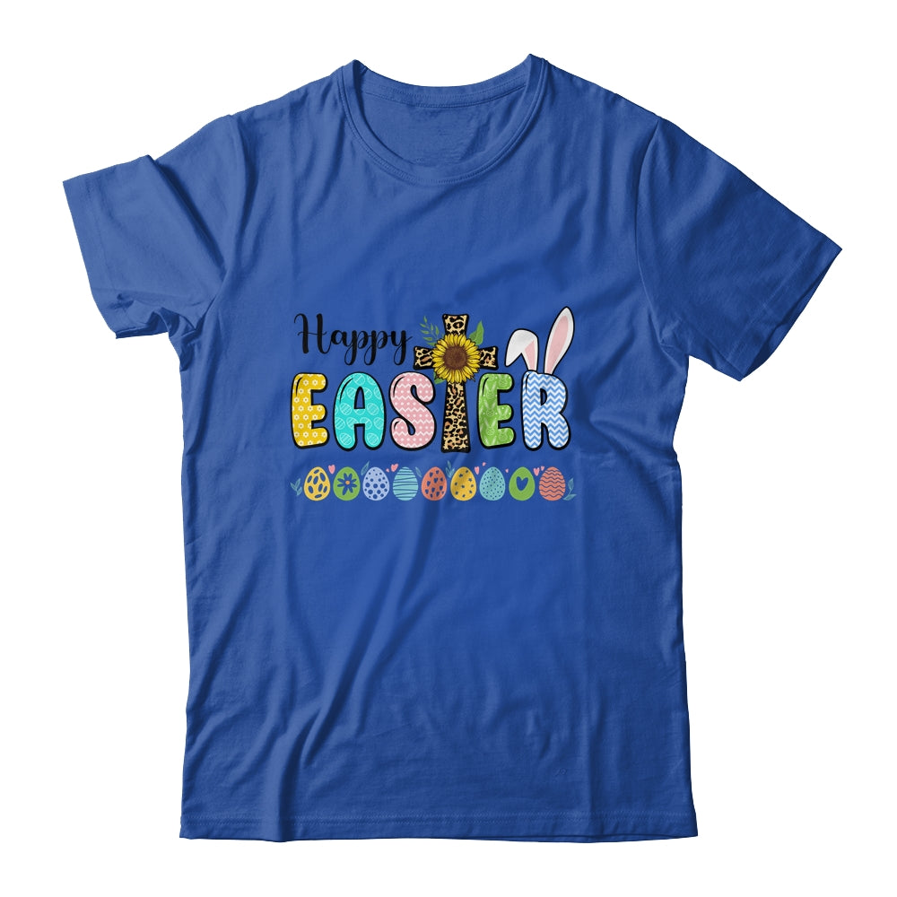 Happy Easter With Leopard Jesus Cross Sunflowers Shirt & Tank Top | teecentury