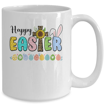 Happy Easter With Leopard Jesus Cross Sunflowers Mug | teecentury