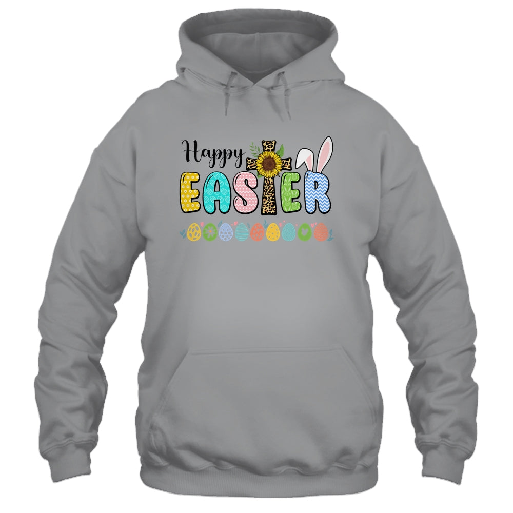 Happy Easter With Leopard Jesus Cross Sunflowers Shirt & Tank Top | teecentury