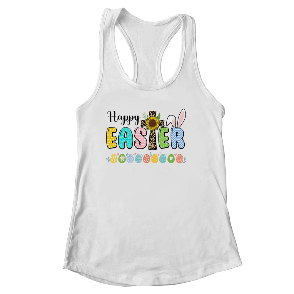Happy Easter With Leopard Jesus Cross Sunflowers Shirt & Tank Top | teecentury