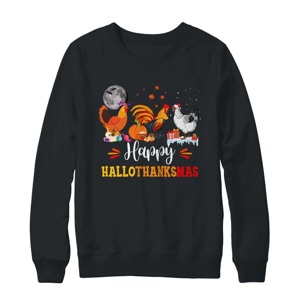 Happy Hallothanksmas Chicken Xmas Thanksgiving Halloween Shirt & Sweatshirt | teecentury