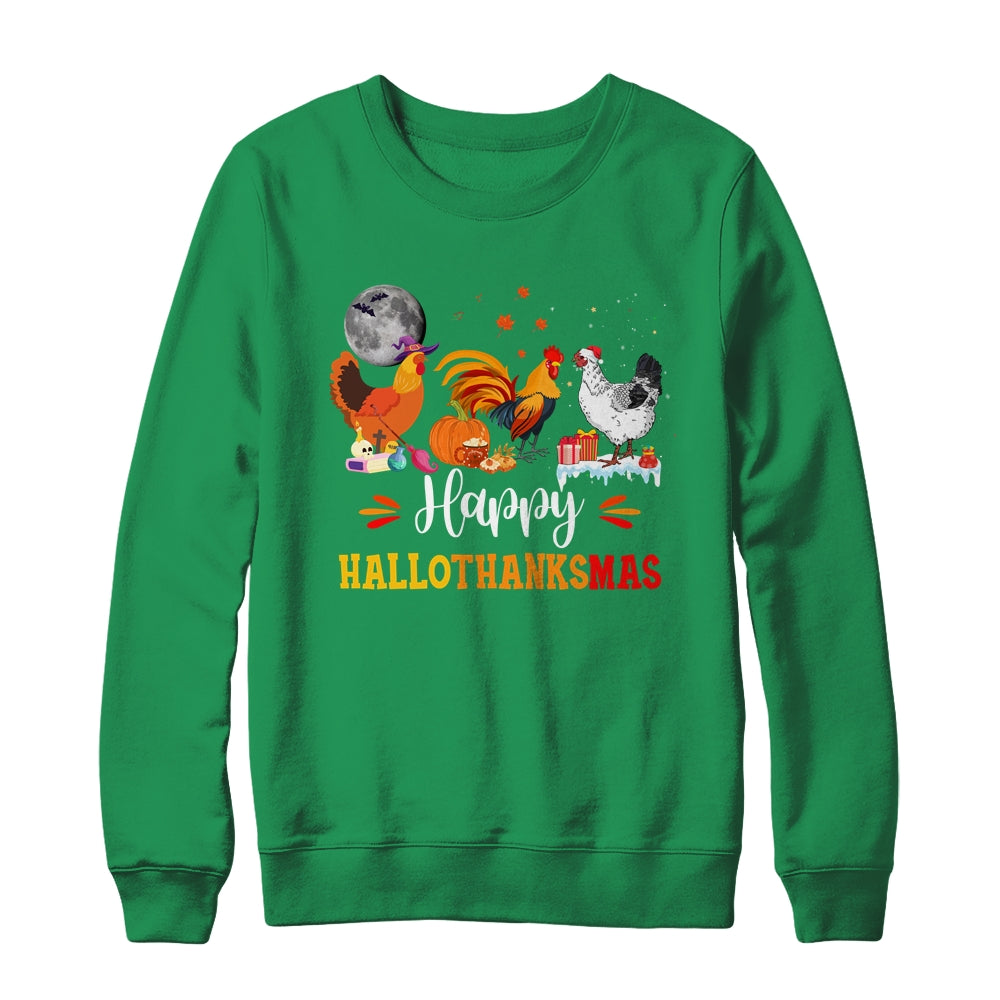 Happy Hallothanksmas Chicken Xmas Thanksgiving Halloween Shirt & Sweatshirt | teecentury