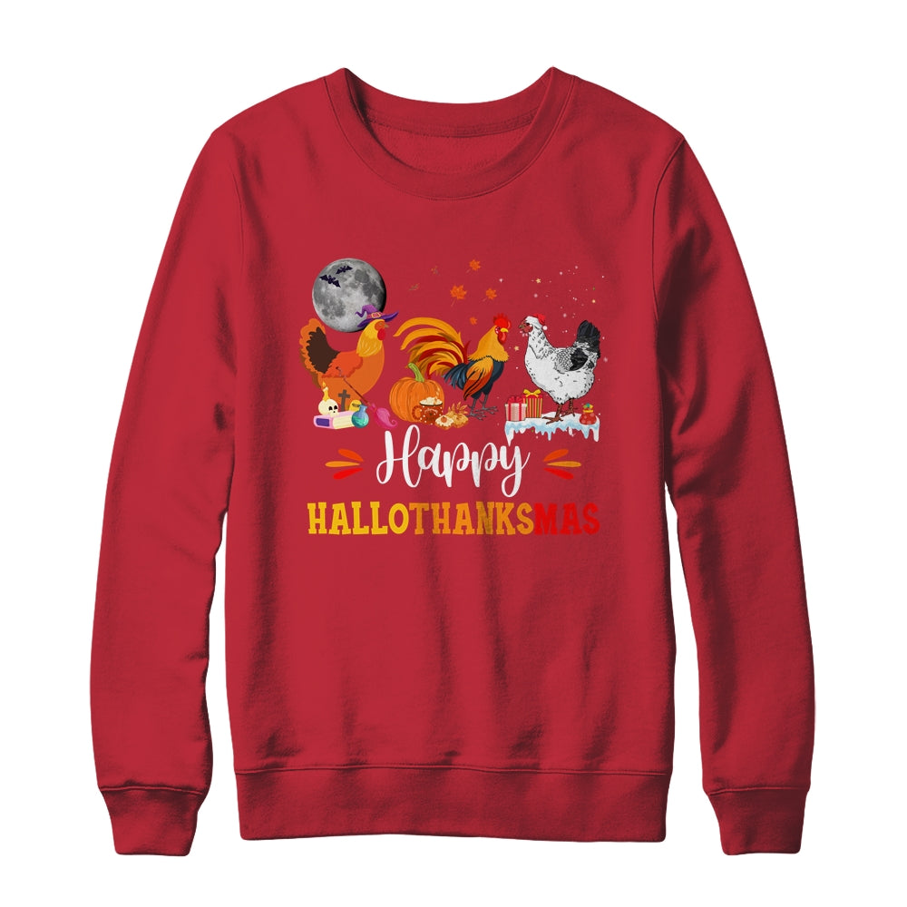 Happy Hallothanksmas Chicken Xmas Thanksgiving Halloween Shirt & Sweatshirt | teecentury