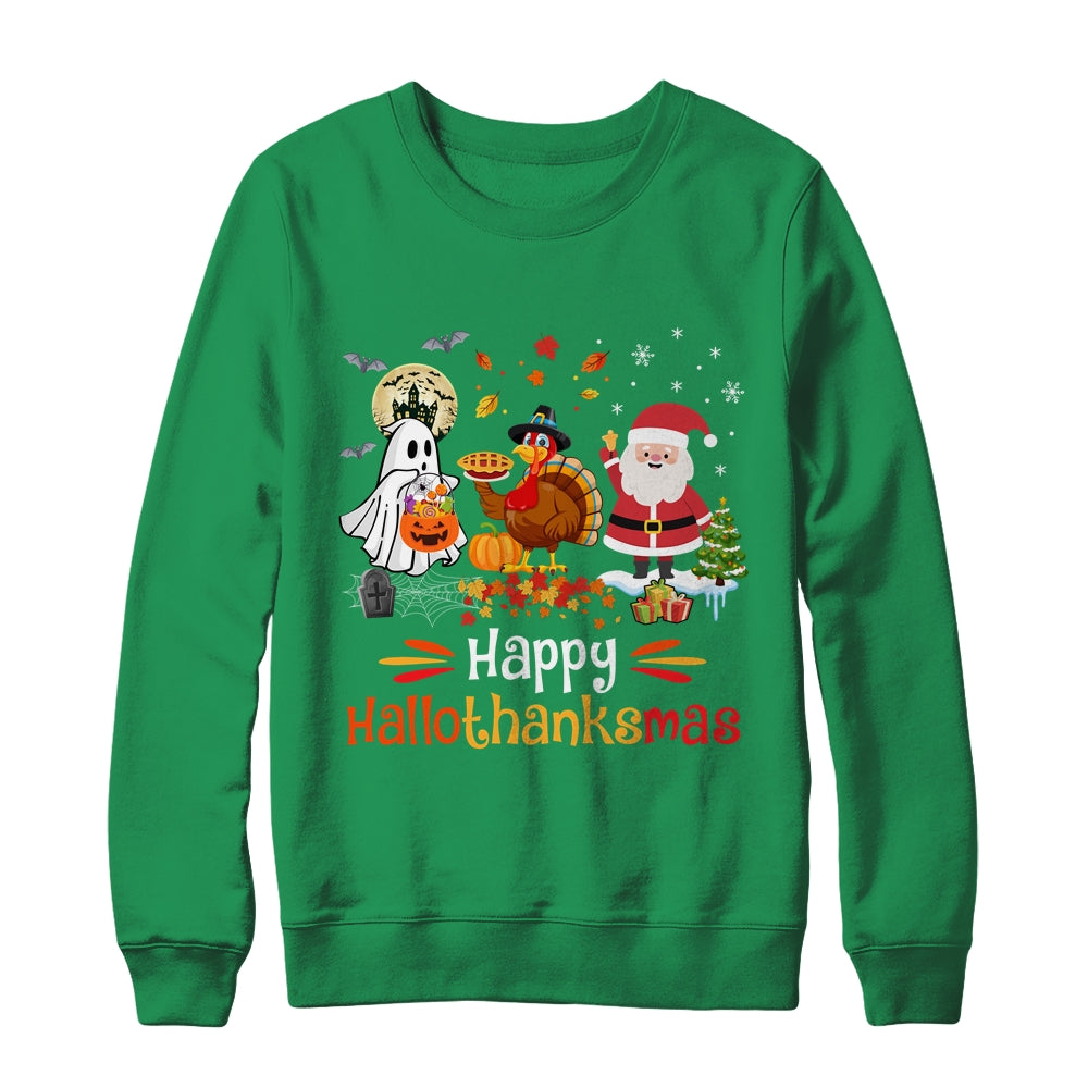 Happy Hallothanksmas Ghost Turkey Pumpkin Christmas Santa Shirt & Sweatshirt | teecentury