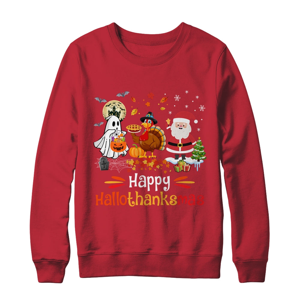 Happy Hallothanksmas Ghost Turkey Pumpkin Christmas Santa Shirt & Sweatshirt | teecentury