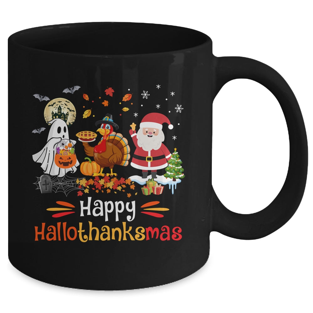 Happy Hallothanksmas Ghost Turkey Pumpkin Christmas Santa Mug | teecentury