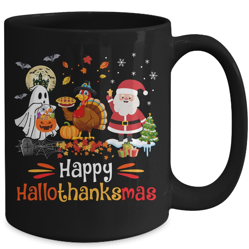 Happy Hallothanksmas Ghost Turkey Pumpkin Christmas Santa Mug | teecentury