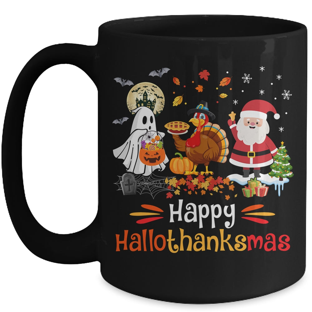 Happy Hallothanksmas Ghost Turkey Pumpkin Christmas Santa Mug | teecentury