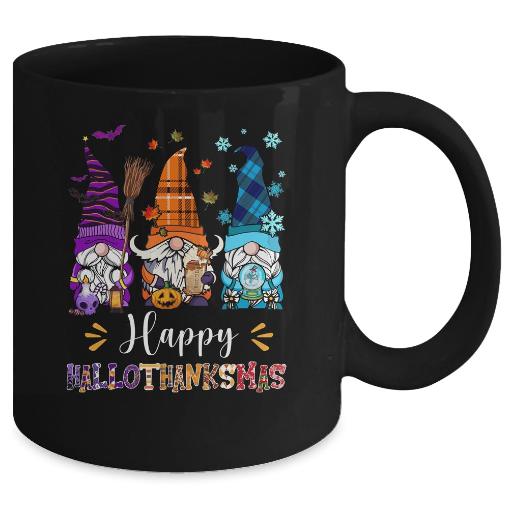 Happy Hallothanksmas Gnomes Halloween Thanksgiving Christmas Mug | teecentury