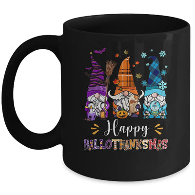 Happy Hallothanksmas Gnomes Halloween Thanksgiving Christmas Mug | teecentury