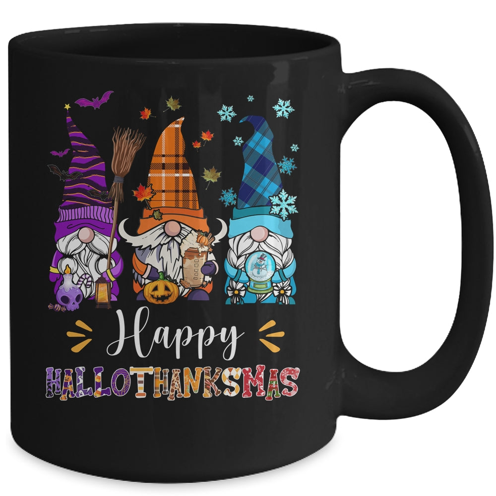 Happy Hallothanksmas Gnomes Halloween Thanksgiving Christmas Mug | teecentury