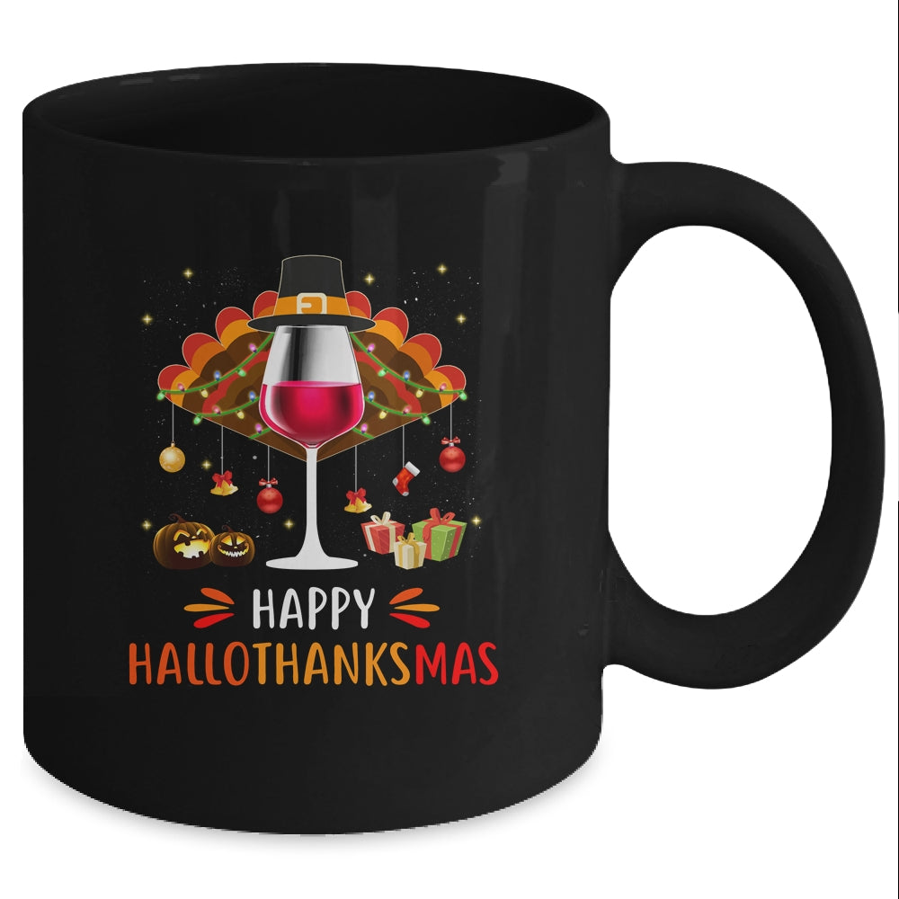 Happy Hallothanksmas Halloween Thanksgiving Wine Turkey Mug Coffee Mug | Teecentury.com