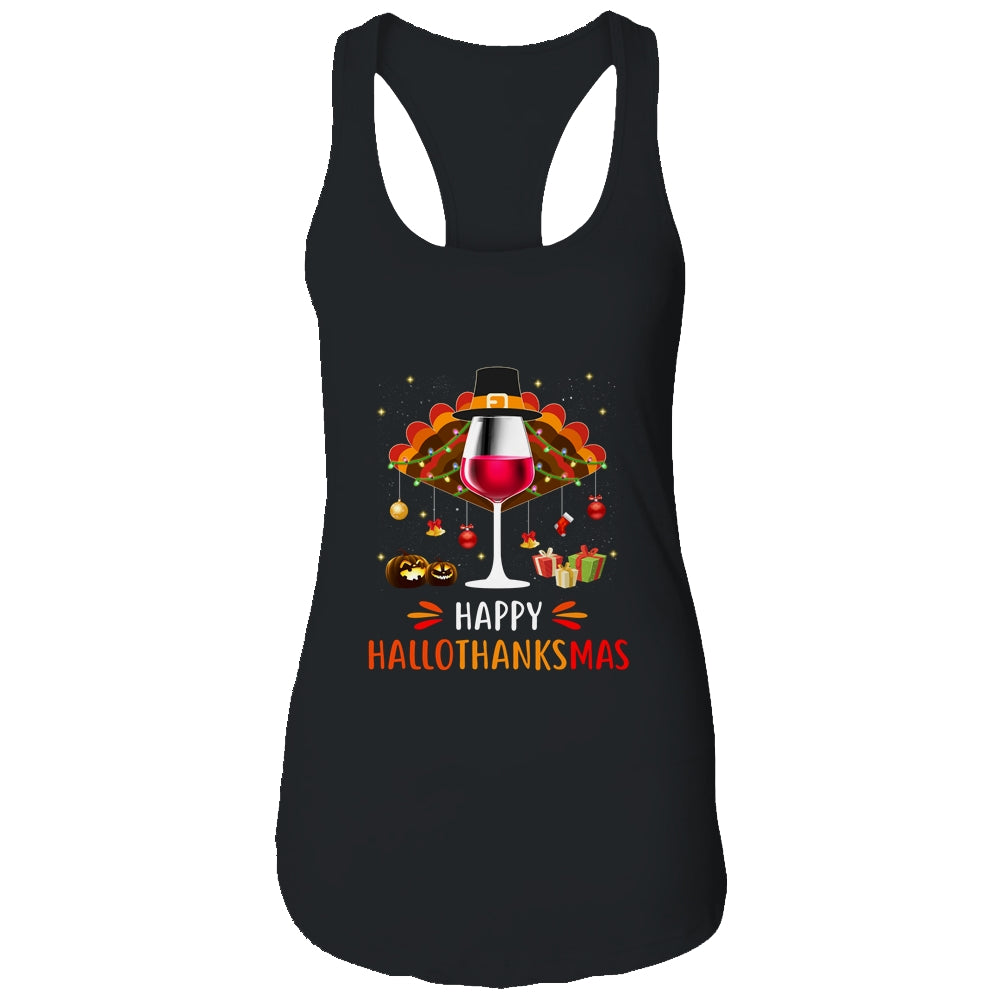 Happy Hallothanksmas Halloween Thanksgiving Wine Turkey T-Shirt & Tank Top | Teecentury.com