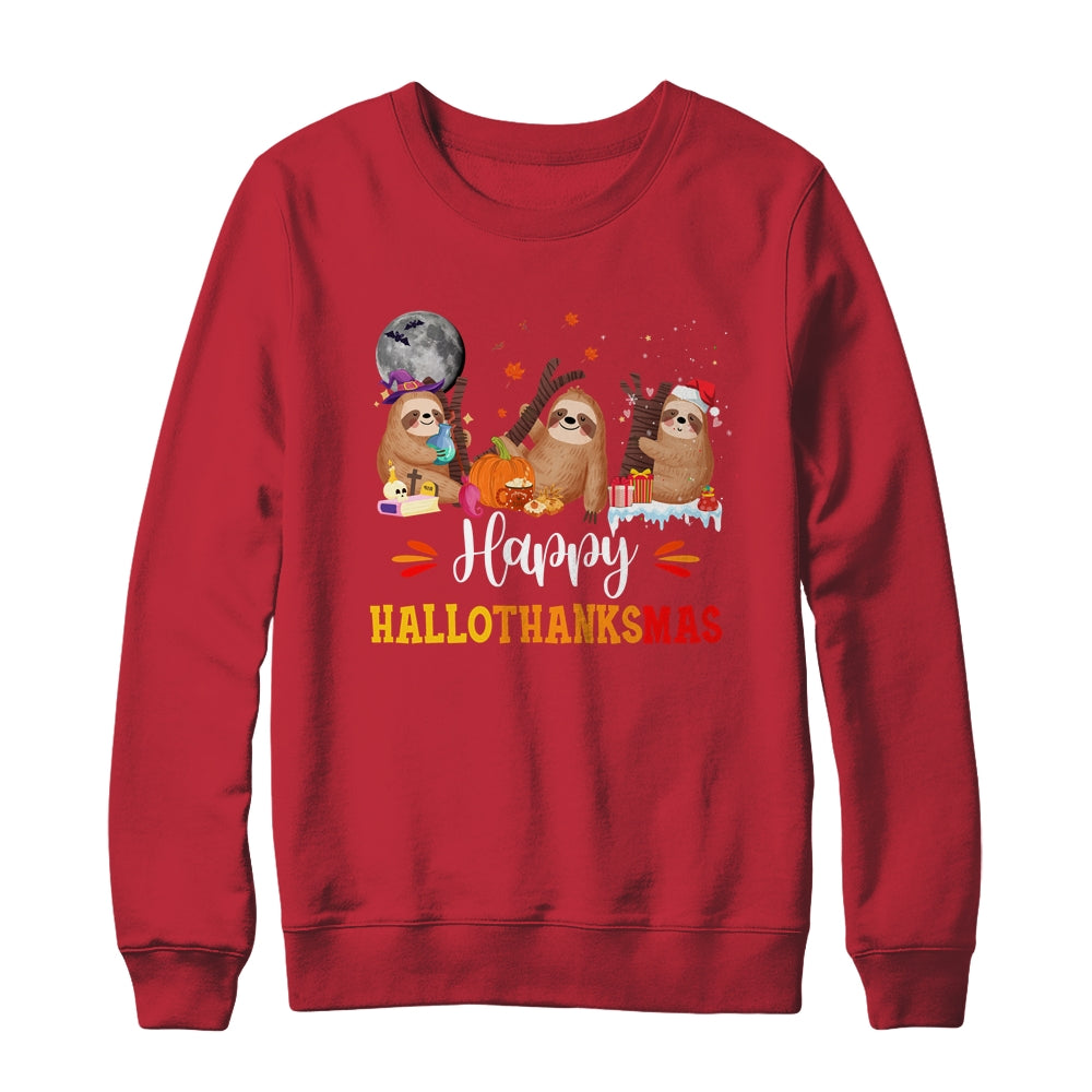 Happy Hallothanksmas Sloth Xmas Thanksgiving Halloween Shirt & Sweatshirt | teecentury