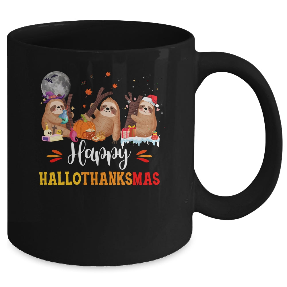 Happy Hallothanksmas Sloth Xmas Thanksgiving Halloween Mug | teecentury