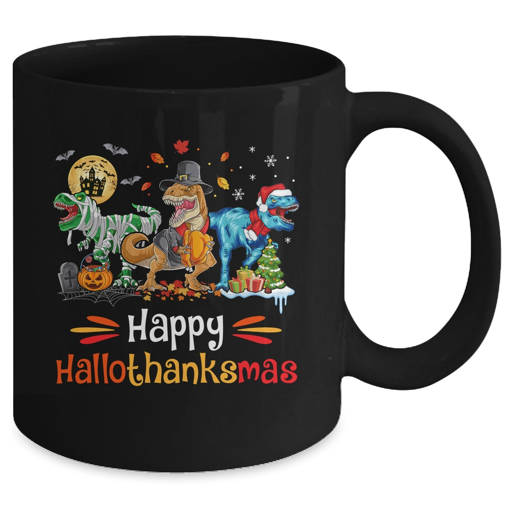 Happy Hallothanksmas T Rex Dinosaur Halloween Christmas Mug | teecentury