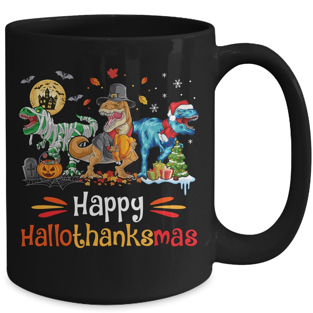 Happy Hallothanksmas T Rex Dinosaur Halloween Christmas Mug | teecentury
