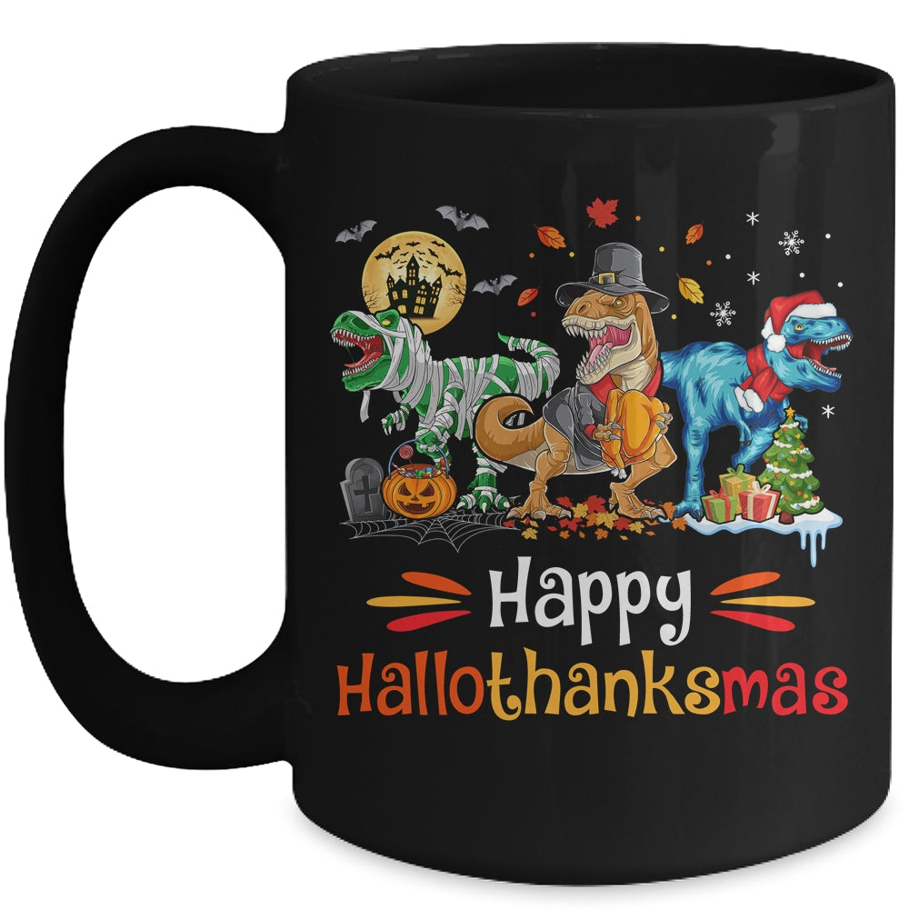 Happy Hallothanksmas T Rex Dinosaur Halloween Christmas Mug | teecentury