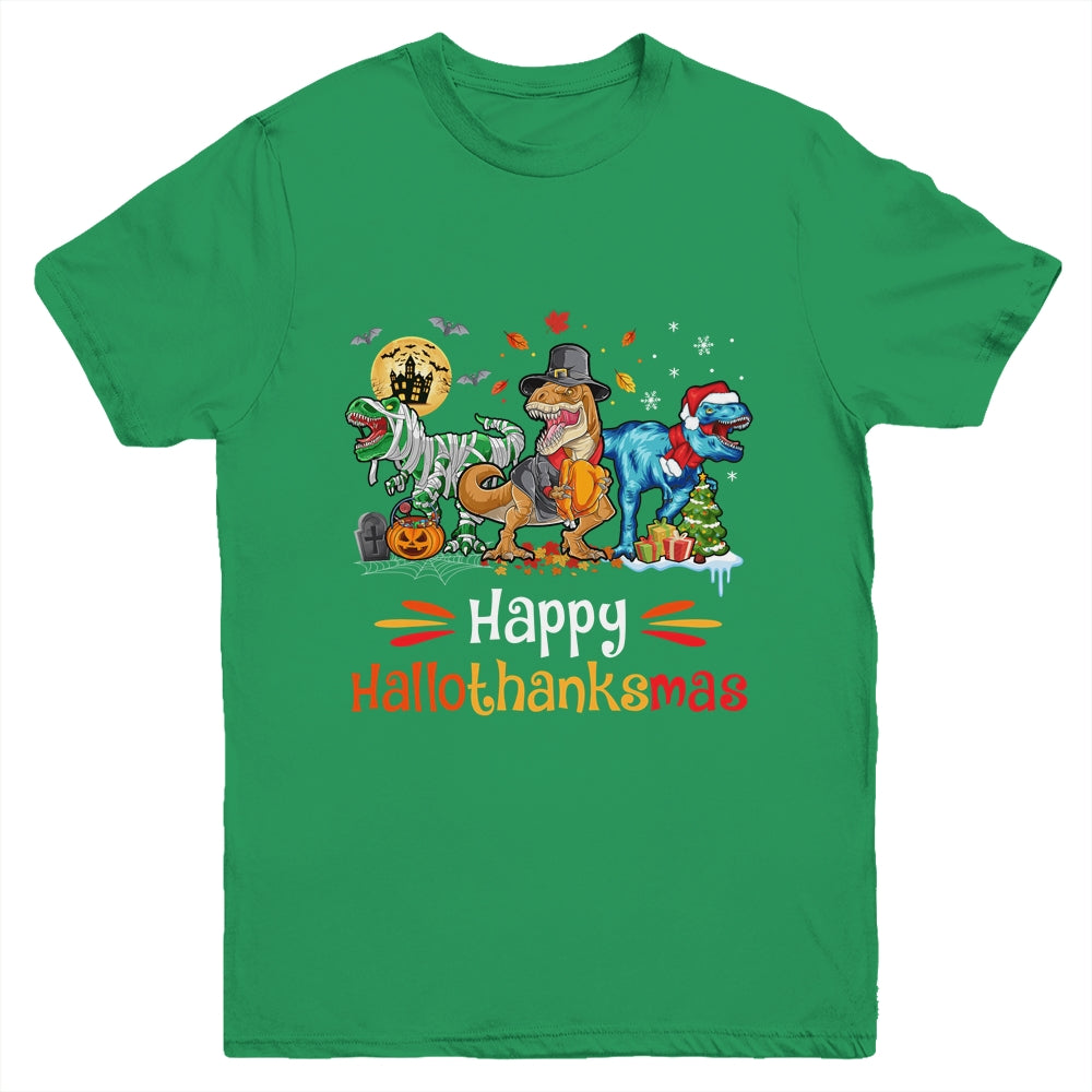 Happy Hallothanksmas T Rex Dinosaur Halloween Christmas Youth Shirt | teecentury