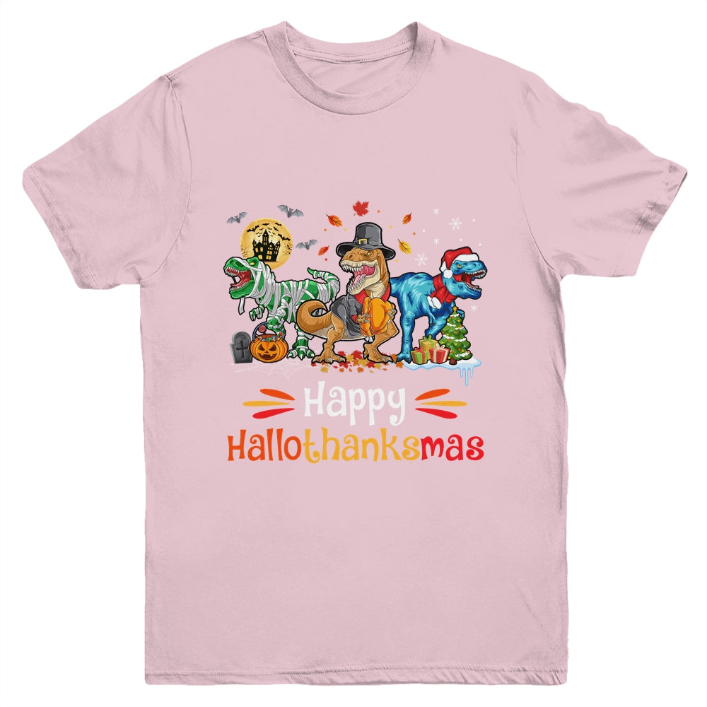 Happy Hallothanksmas T Rex Dinosaur Halloween Christmas Youth Shirt | teecentury