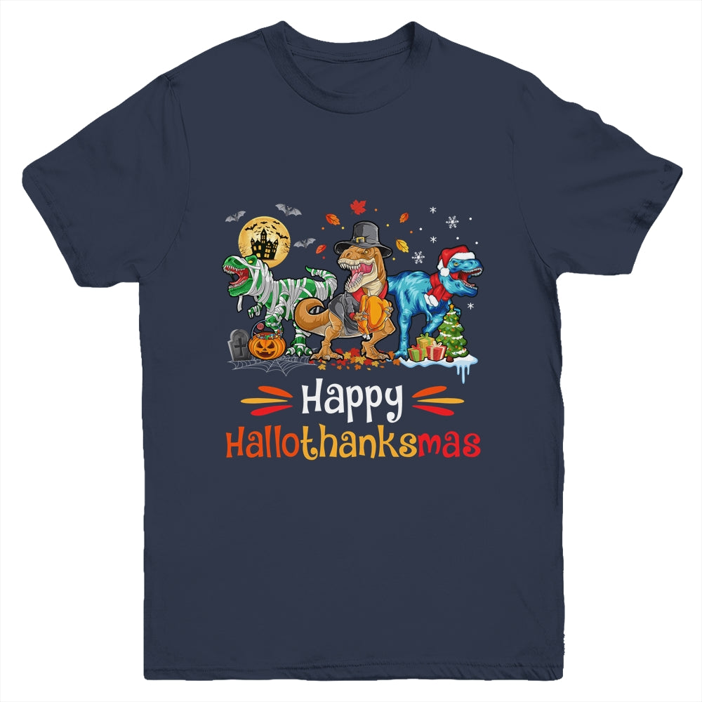 Happy Hallothanksmas T Rex Dinosaur Halloween Christmas Youth Shirt | teecentury