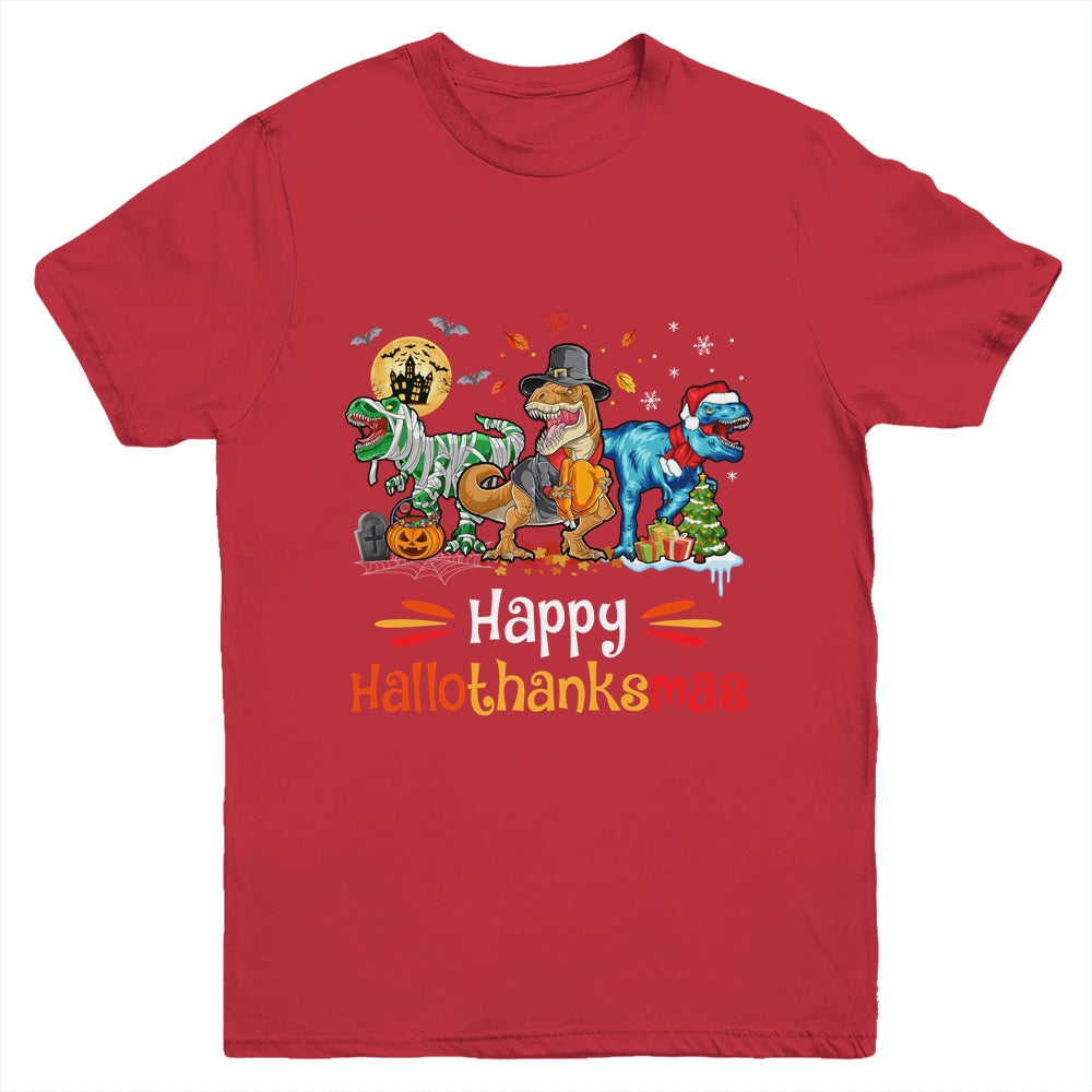 Happy Hallothanksmas T Rex Dinosaur Halloween Christmas Youth Shirt | teecentury
