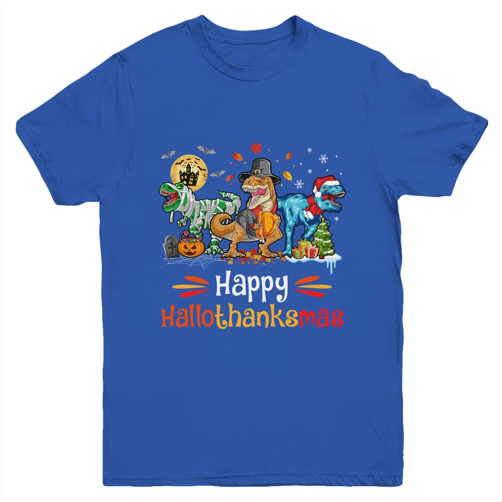 Happy Hallothanksmas T Rex Dinosaur Halloween Christmas Youth Shirt | teecentury