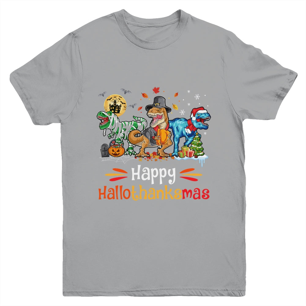 Happy Hallothanksmas T Rex Dinosaur Halloween Christmas Youth Shirt | teecentury