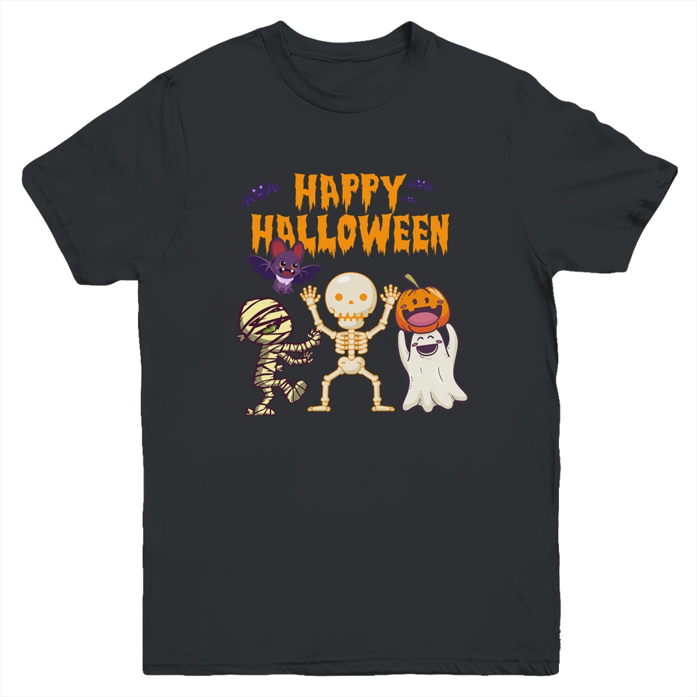 Happy Halloween Skeleton Pumpkin Ghost Cute Kids Boys Girls Youth Youth Shirt | Teecentury.com