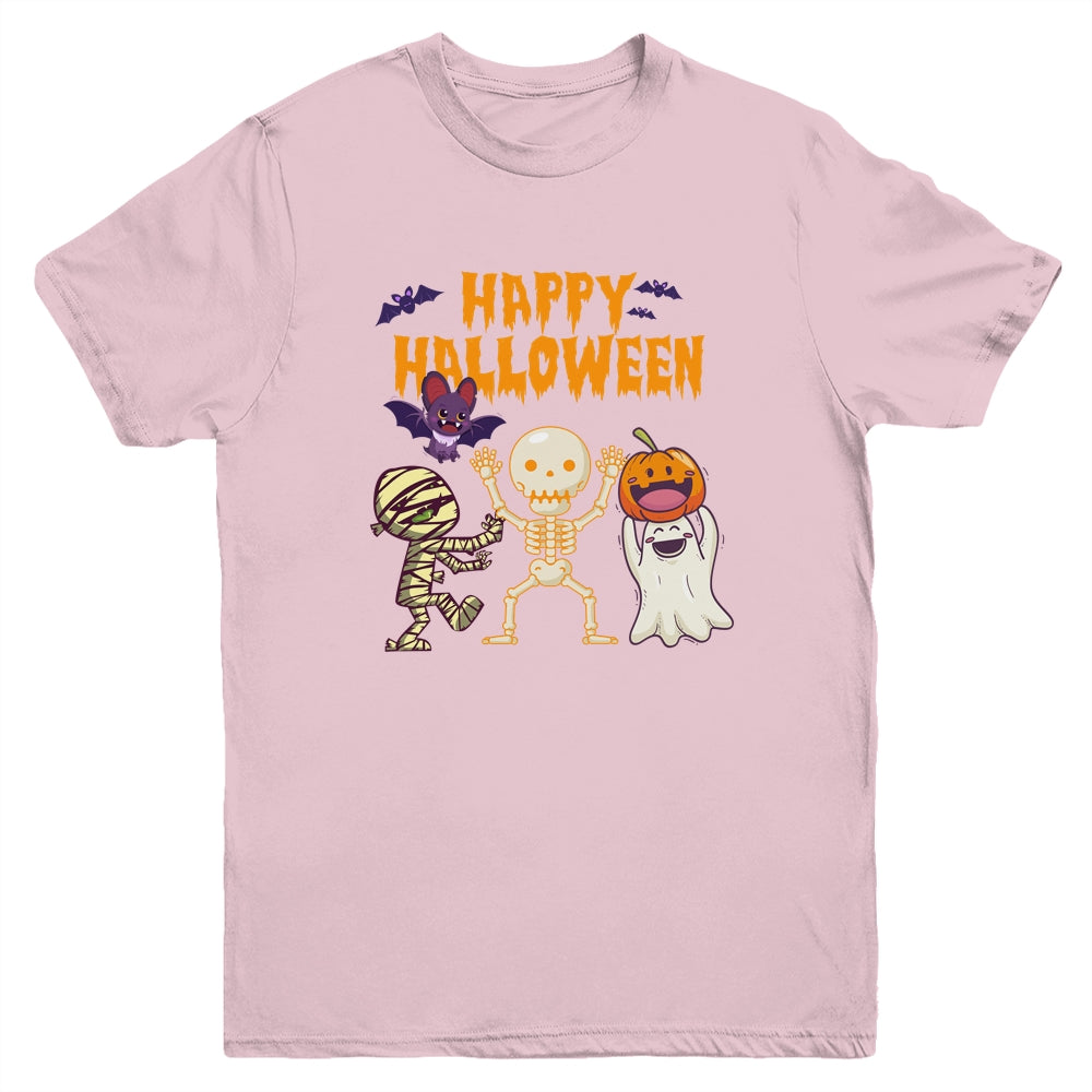 Happy Halloween Skeleton Pumpkin Ghost Cute Kids Boys Girls Youth Youth Shirt | Teecentury.com