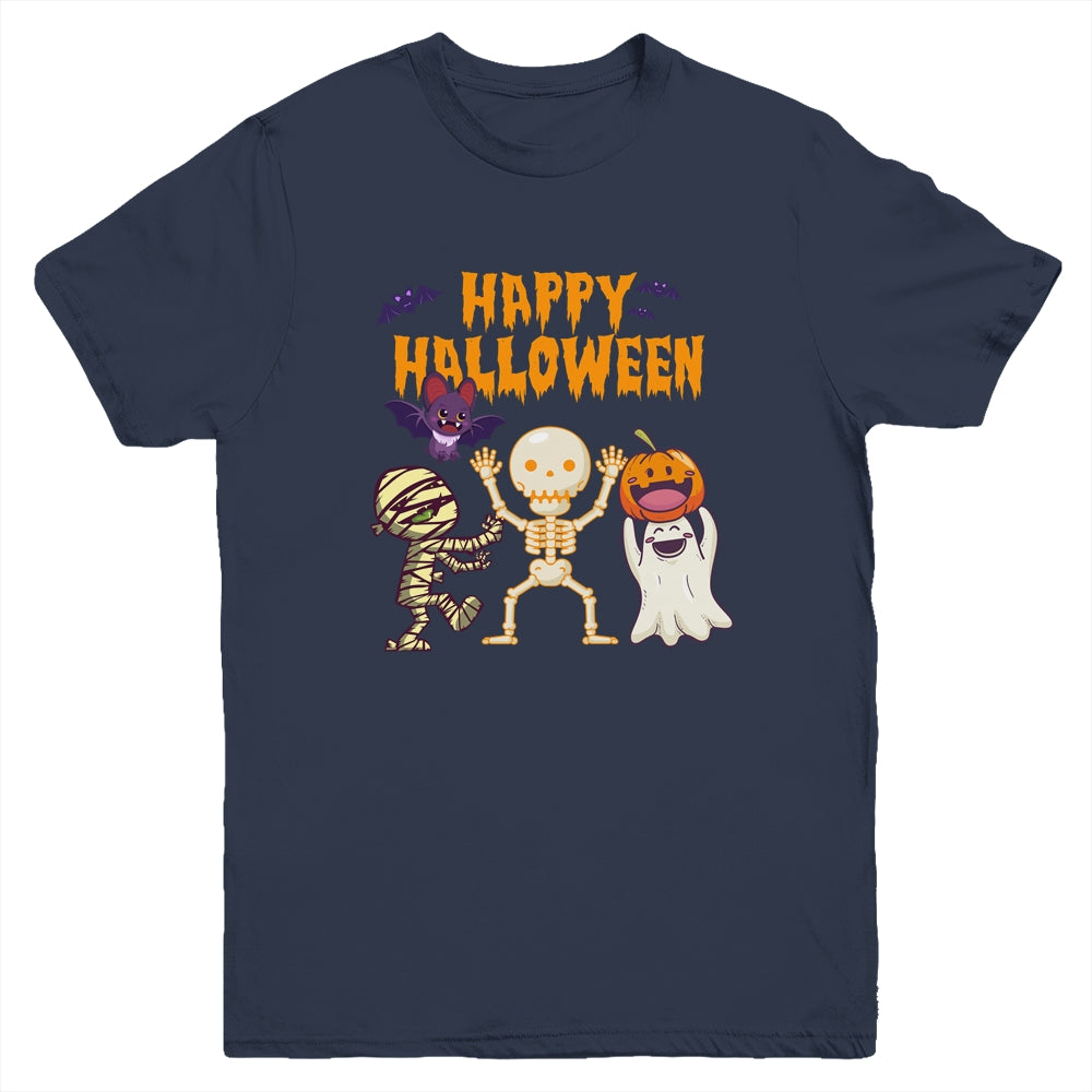 Happy Halloween Skeleton Pumpkin Ghost Cute Kids Boys Girls Youth Youth Shirt | Teecentury.com