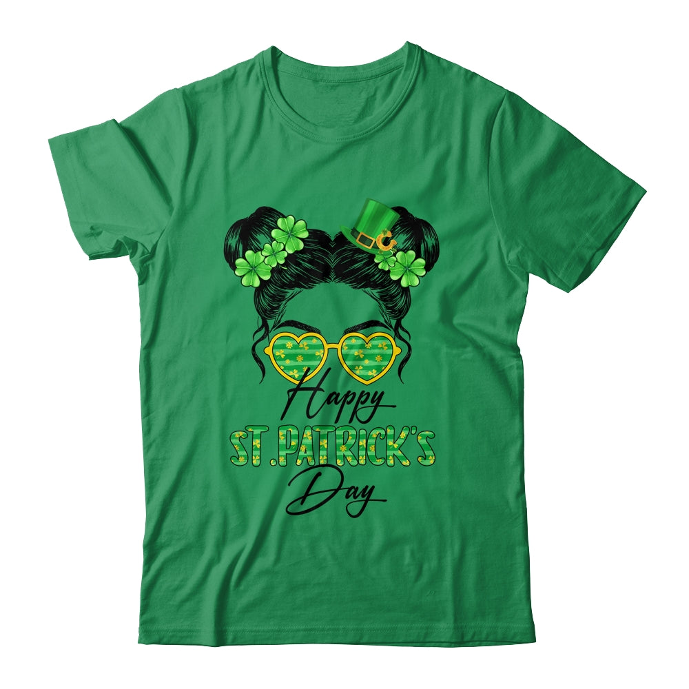 Happy Saint Patricks Day Messy Bun Hair Saint Paddys Girls Shirt & Tank Top | teecentury