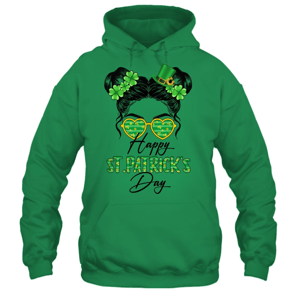 Happy Saint Patricks Day Messy Bun Hair Saint Paddys Girls Shirt & Tank Top | teecentury