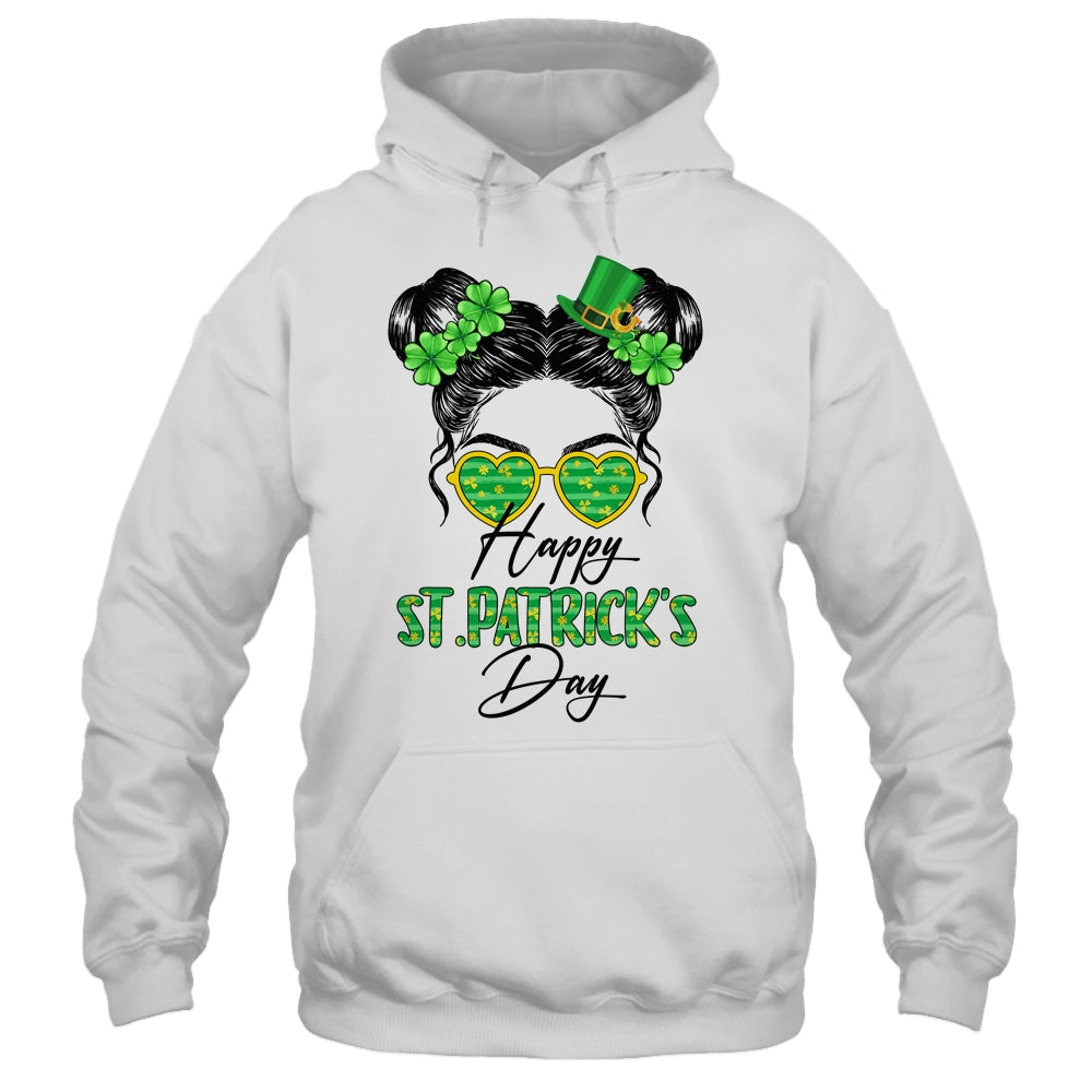 Happy Saint Patricks Day Messy Bun Hair Saint Paddys Girls Shirt & Tank Top | teecentury