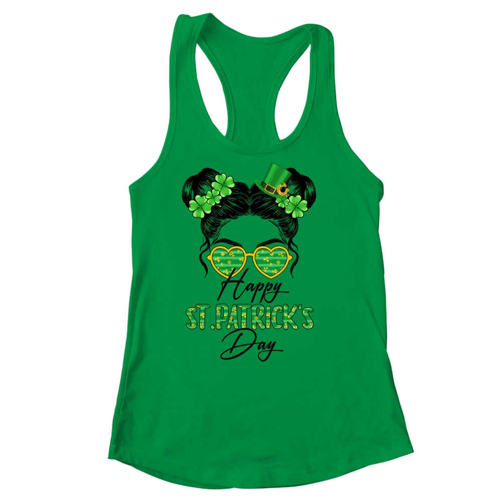 Happy Saint Patricks Day Messy Bun Hair Saint Paddys Girls Shirt & Tank Top | teecentury