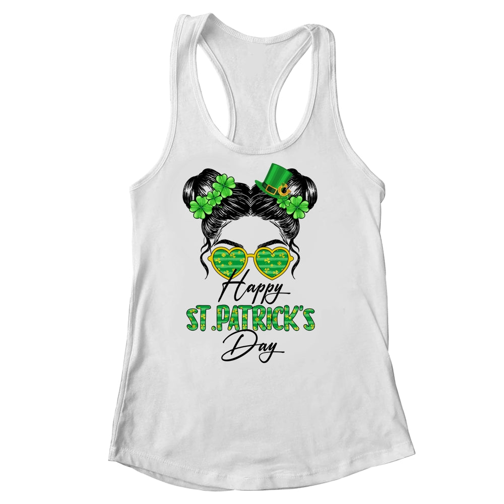 Happy Saint Patricks Day Messy Bun Hair Saint Paddys Girls Shirt & Tank Top | teecentury