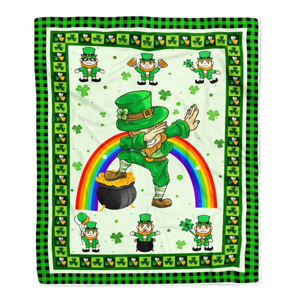 Happy St. Patrick's Day Lucky Clover Shamrock Irish Dabbing Leprechauns Fleece Blanket Blanket | Teecentury.com
