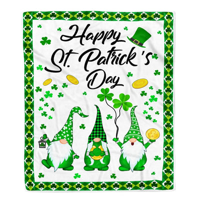 Happy St. Patrick's Day Shamrock Gnome Coins Fleece Blanket Blanket | Teecentury.com