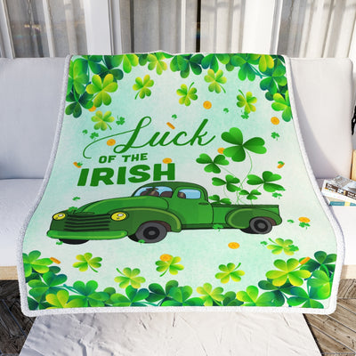 Happy Saint Patrick Day Luck of Irish Green Truck Fleece Blanket Blanket | Teecentury.com