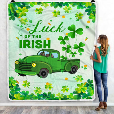 Happy Saint Patrick Day Luck of Irish Green Truck Fleece Blanket Blanket | Teecentury.com