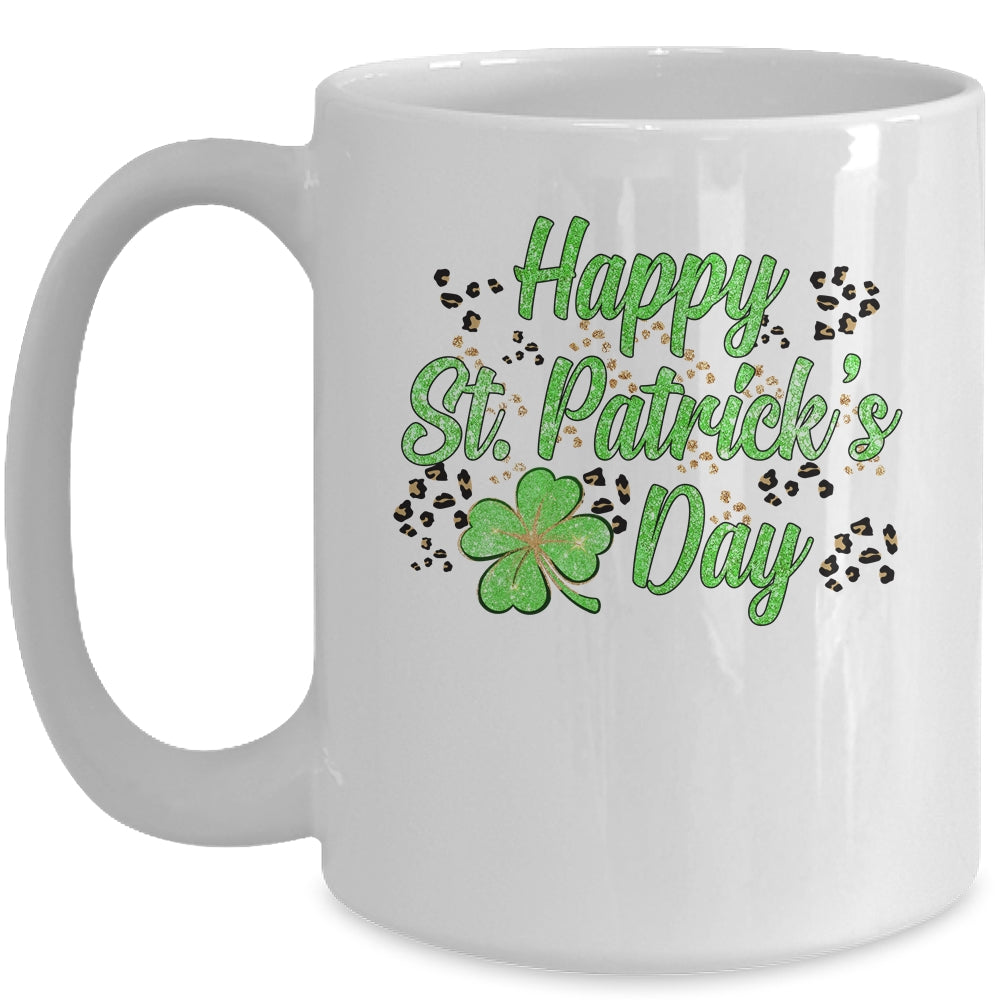 Happy St Patricks Day Leopard Four Leaf Cover Mug Coffee Mug | Teecentury.com