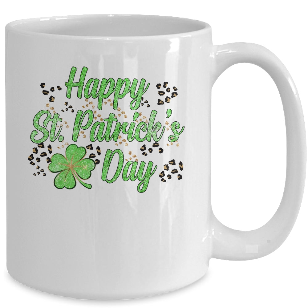 Happy St Patricks Day Leopard Four Leaf Cover Mug Coffee Mug | Teecentury.com