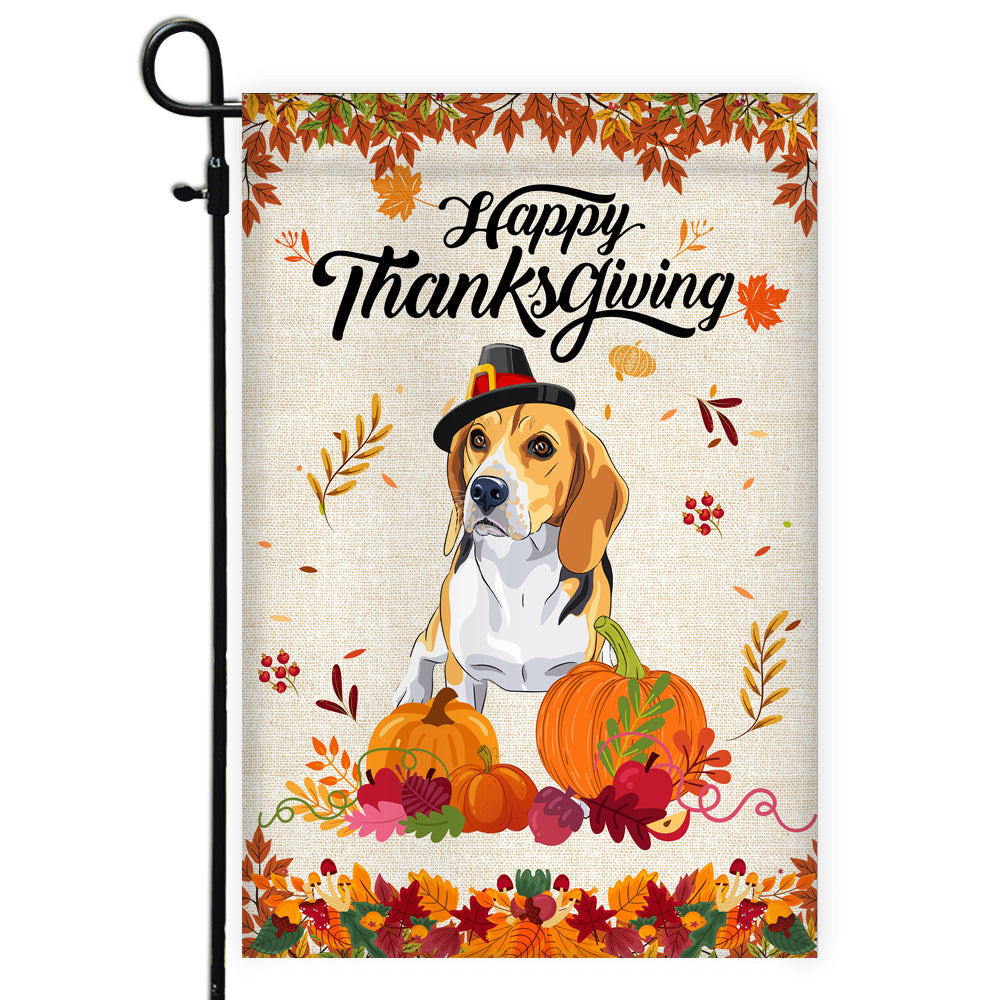 Happy Thanksgiving Funny Beagle Flag Fall Pumpkin Farmhouse Autumn Thanksgiving Flag | Teecentury.com