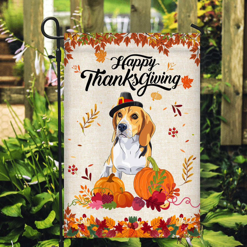 Happy Thanksgiving Funny Beagle Flag Fall Pumpkin Farmhouse Autumn Thanksgiving Flag | Teecentury.com