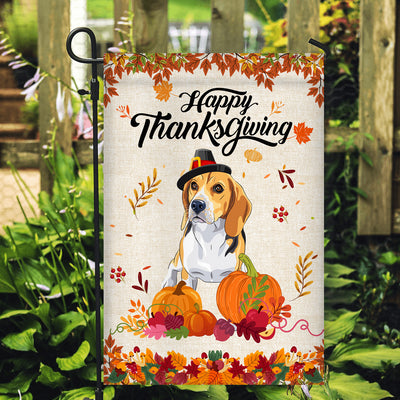 Happy Thanksgiving Funny Beagle Flag Fall Pumpkin Farmhouse Autumn Thanksgiving Flag | Teecentury.com
