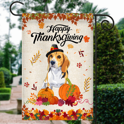 Happy Thanksgiving Funny Beagle Flag Fall Pumpkin Farmhouse Autumn Thanksgiving Flag | Teecentury.com